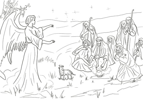 Angel Gabriel Announcing The Birth Of Christ To Shepherds Coloring Page