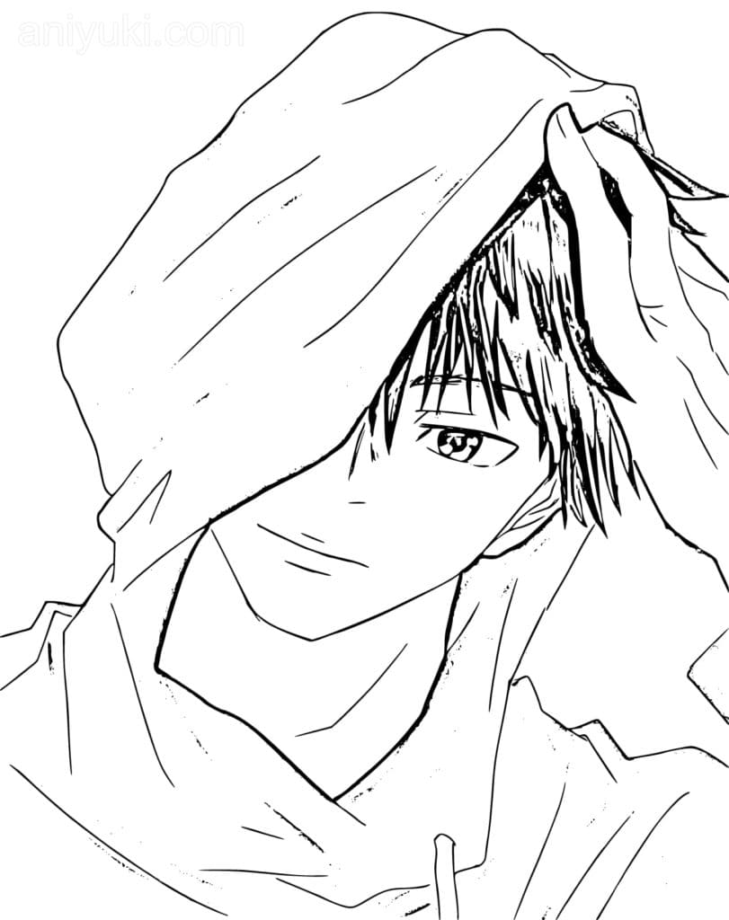 Aniyuki Anime Guy With Hoodie Coloring Page