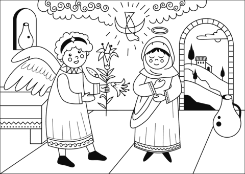 Annunciation To Mary Image For Kids Coloring Page