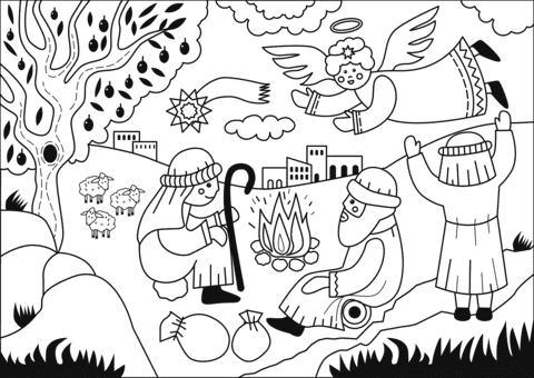 Annunciation To The Shepherds Image For Kids Coloring Page