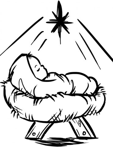 Baby Jesus Manger Scene For Kids Coloring Page