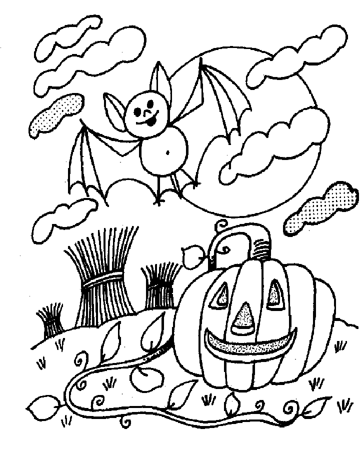 Bat And Jack-O-Lantern Of Halloween Coloring Page