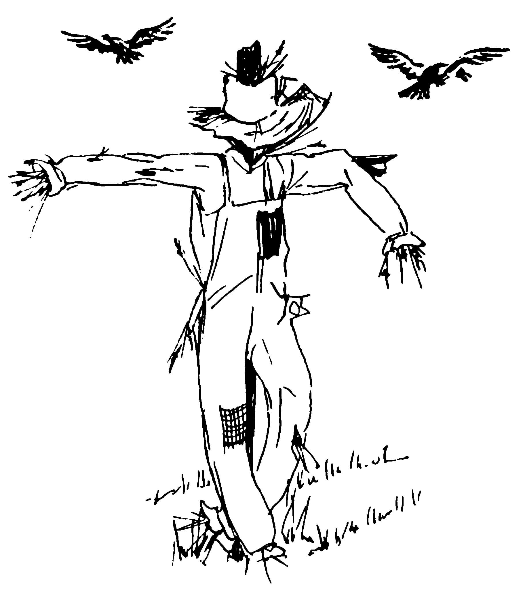 Black And White Scarecrow Clip Art Coloring Page