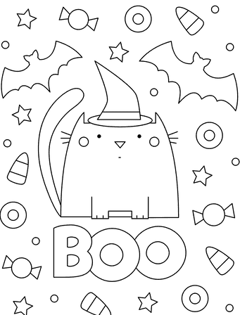 Boo! Happy Halloween Image Coloring Page