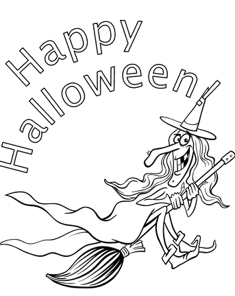 Cackling Witch On Broom Coloring Page