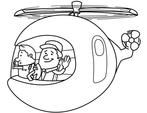 Cartoon Travellers in Helicopter Coloring Page