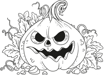 Carved Pumpkin And Fall Leaves For Kids Coloring Page