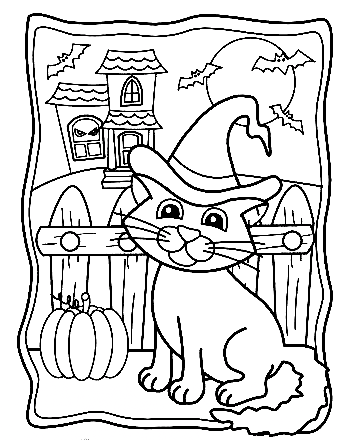 Cat Halloween Image For Kids Coloring Page