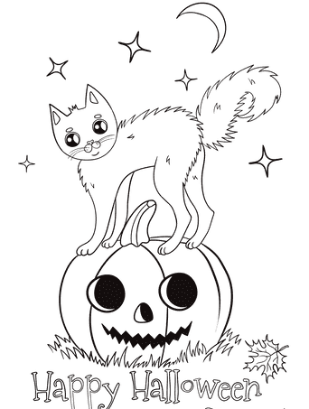 Cat Standing On Jack O’lantern Pumpkin Coloring Page