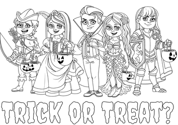 Children In Halloween Costumes Coloring Page