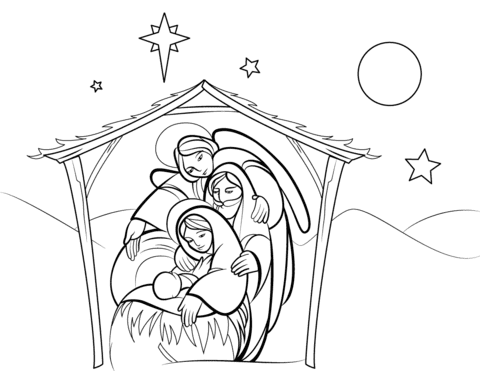 Christmas Manger Scene Image For Kids Coloring Page
