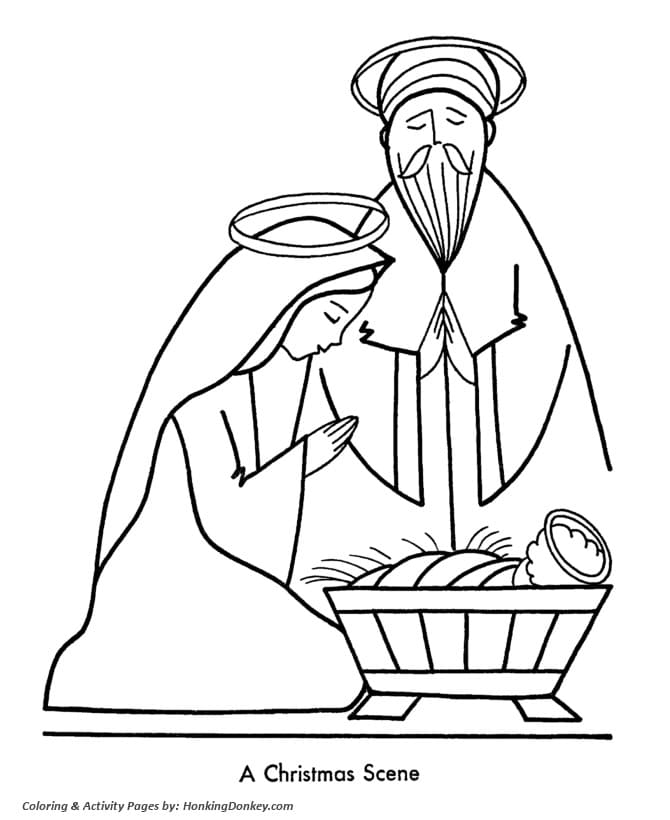 Christmas Scene For Kids Coloring Page