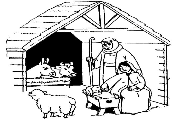 Christmas Stable Image For Kids Coloring Page