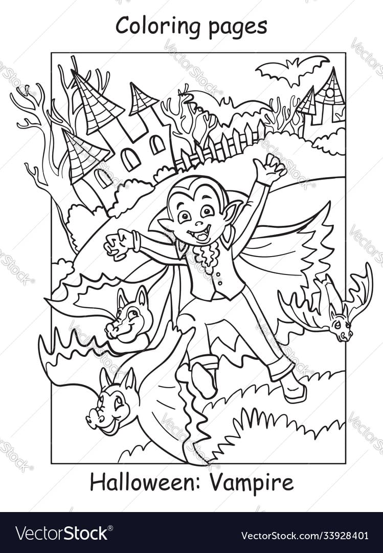 Coloring Halloween Cute Little Vampire And Bats Coloring Page