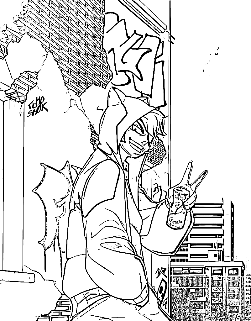 Cool Anime Boy Wear Hoodie Coloring Page