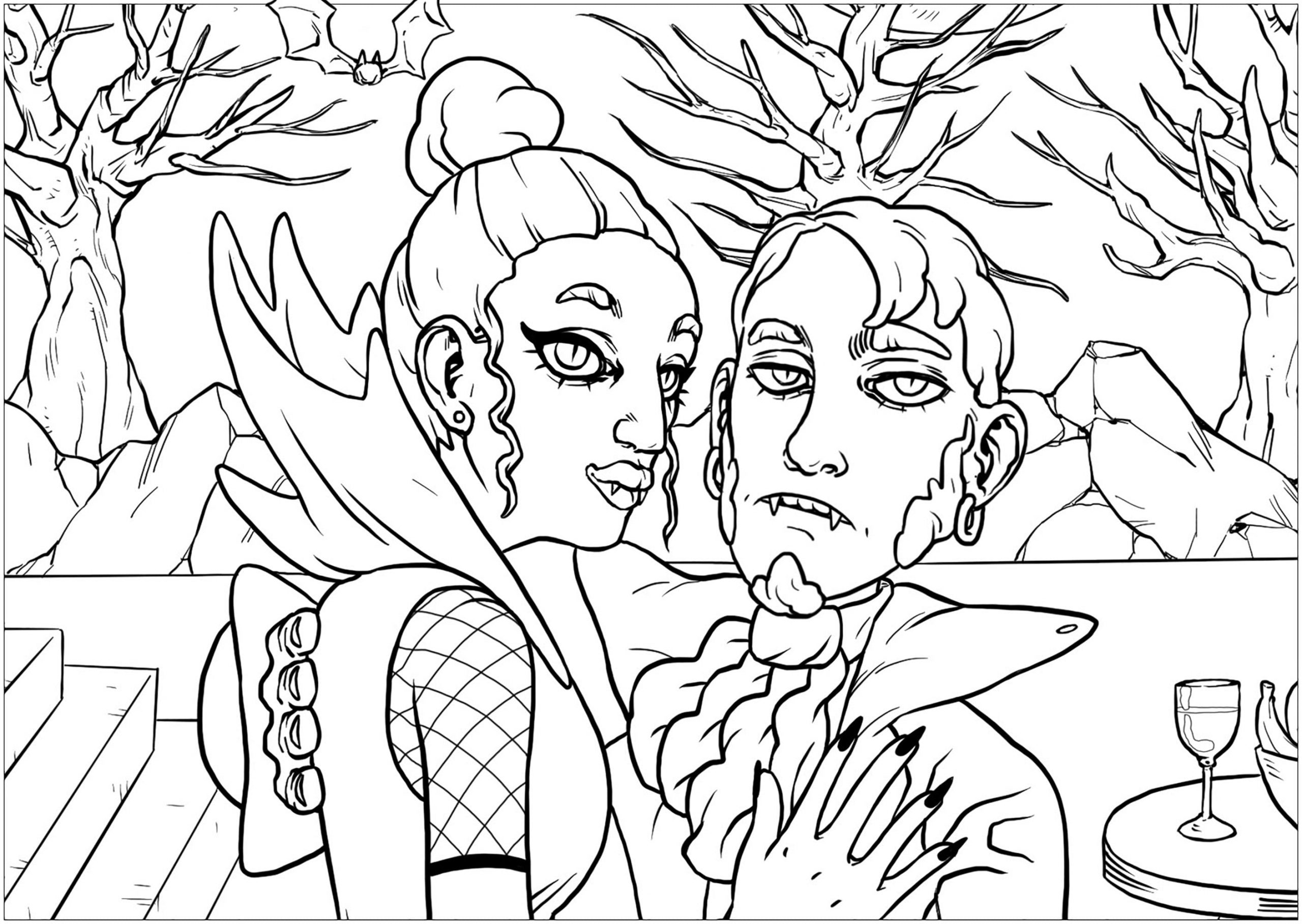 Couple Of Vampires Portrait Version Image For Kids Coloring Page