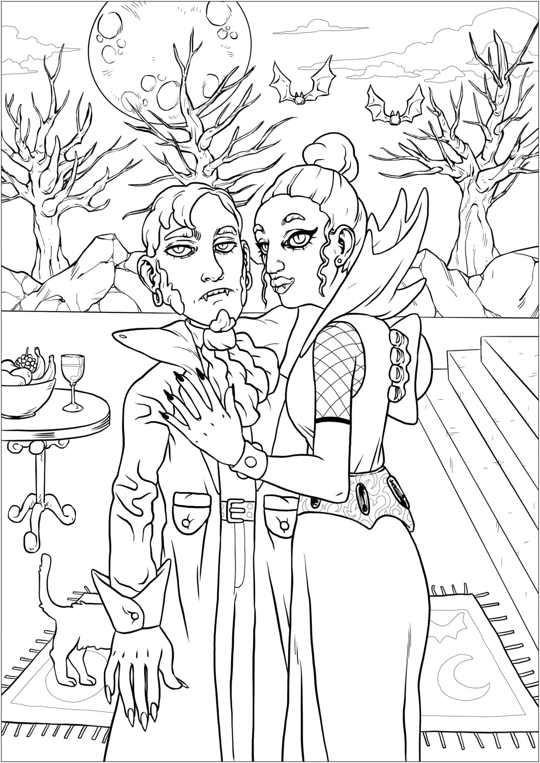 Couple Of Vampires Image For Kids Coloring Page