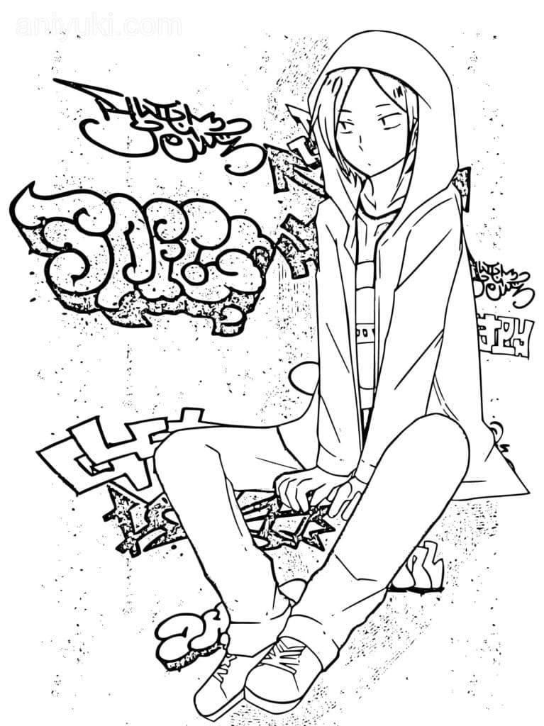 Cute Anime Boy In Hoodie Coloring Page