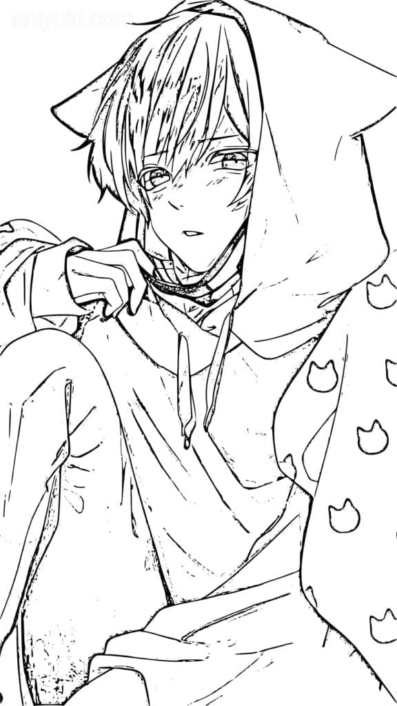 Cute Anime Boy With Hoodie Coloring Page