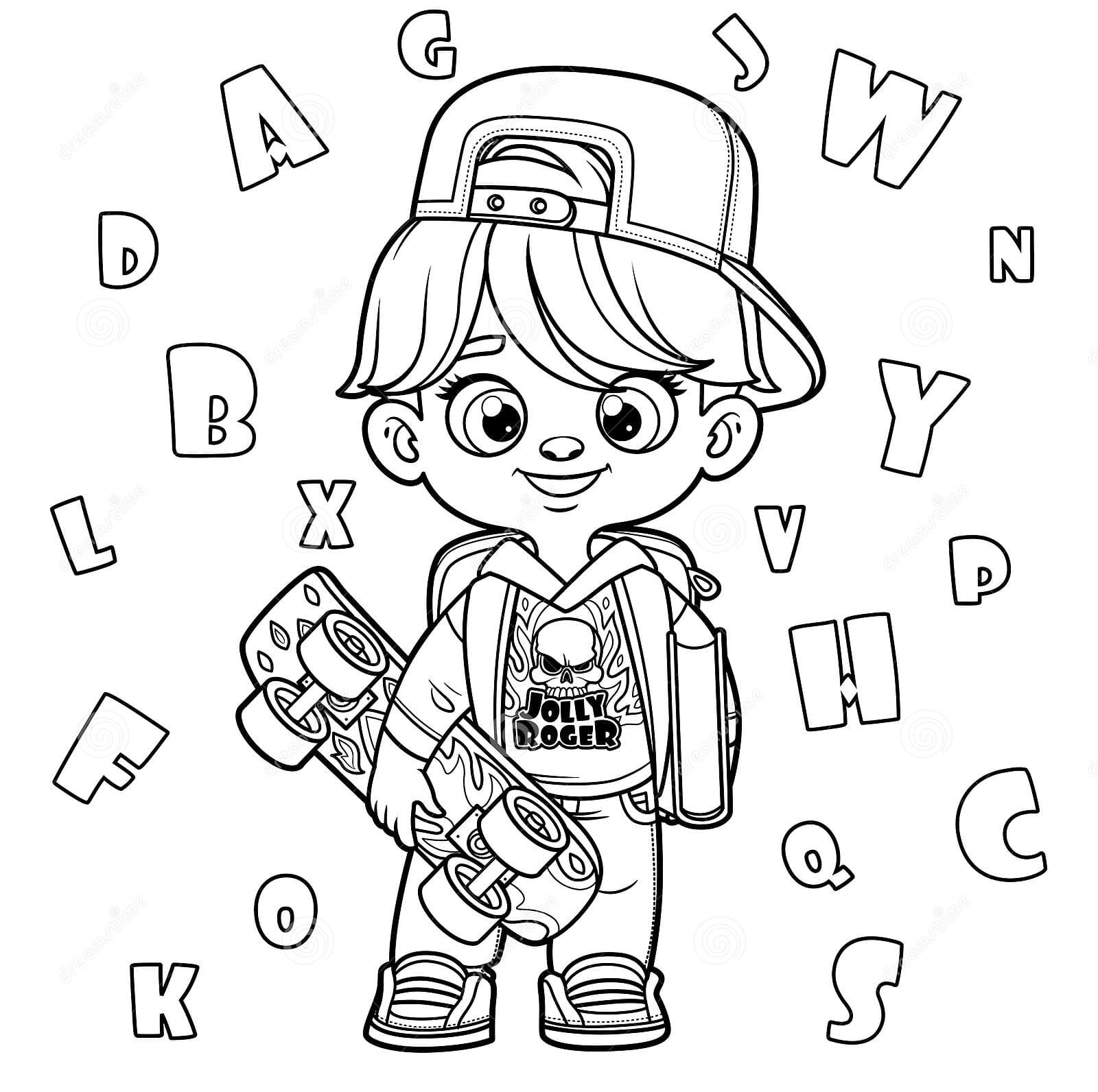 Cute Cartoon Boy With Hoodie Coloring Page