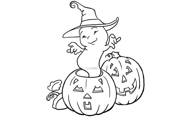 Cute Halloween Ghost and Pumpkin Free Printable Coloring Page