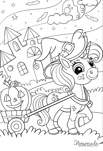 Cute Halloween Unicorn Picture Coloring Page