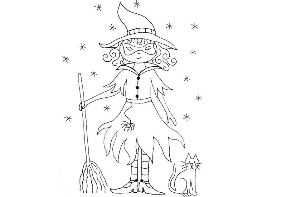 Cute Halloween Witch Image Coloring Page