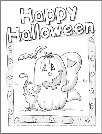 Cute Happy Halloween Image For Kids Coloring Page
