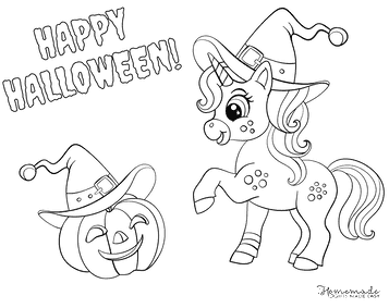 Cute Happy Halloween Unicorn With Lantern Coloring Page