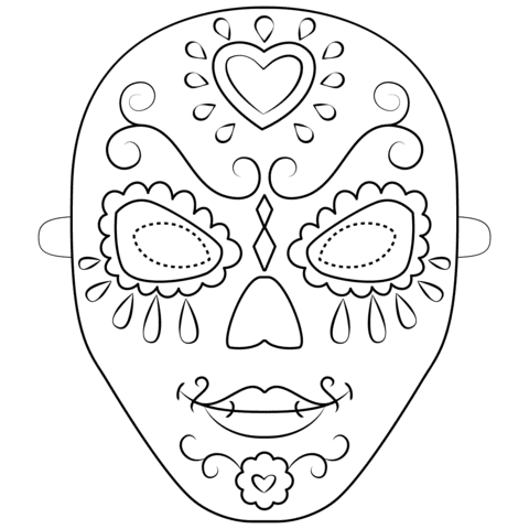 Day Of The Dead Mask For Kids Coloring Page