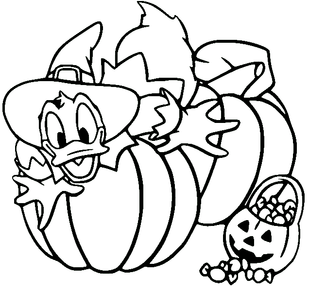 Donald Duck Gets Stuck In Pumpkins Coloring Page