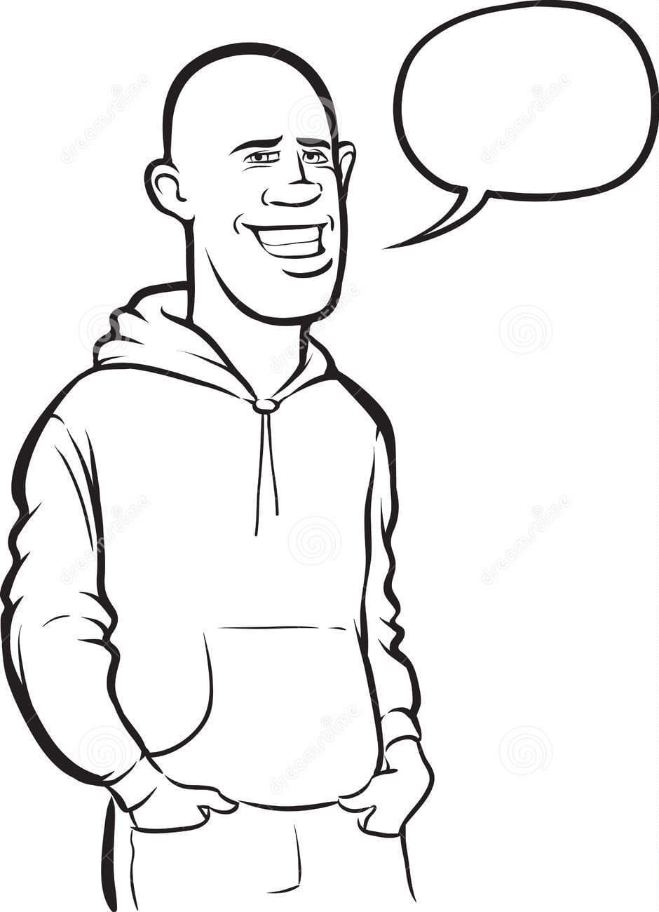 Drawing Standing Smiling Bald Young Man Black White