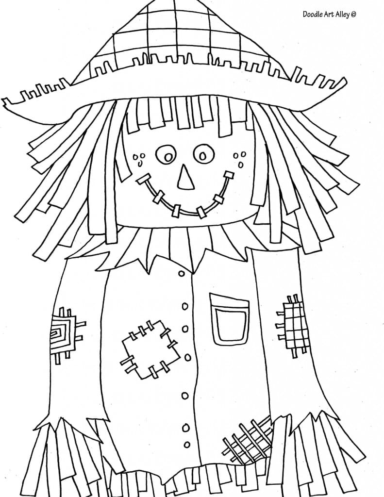 Fall Scarecrow Image For Kids Coloring Page