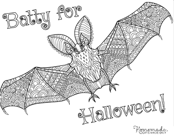 Flying Bat Halloween Drawing For Adults Coloring Page