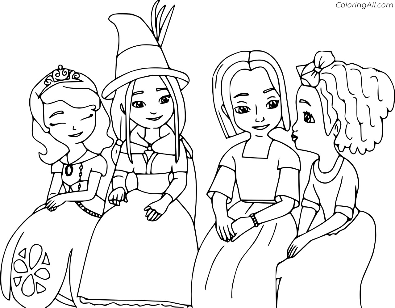 Four Princesses Coloring Page