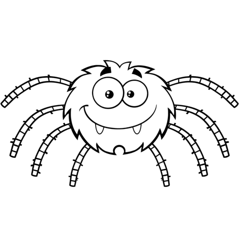 Funny Cartoon Spider For Kids Coloring Page