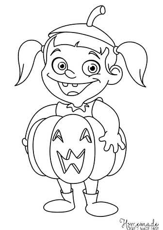 Girl In Pumpkin Costume Image For Kids Coloring Page