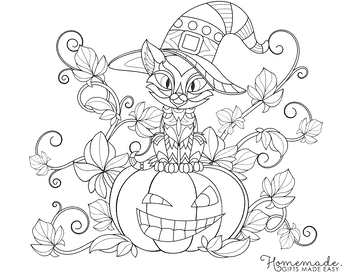 Halloween Cat on Scary Pumpkin Image For Kids Coloring Page