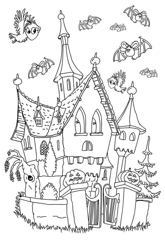 Halloween Haunted Little Castle Image For Children Coloring Page