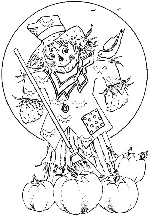 Halloween Scarecrow For Children Picture Coloring Page