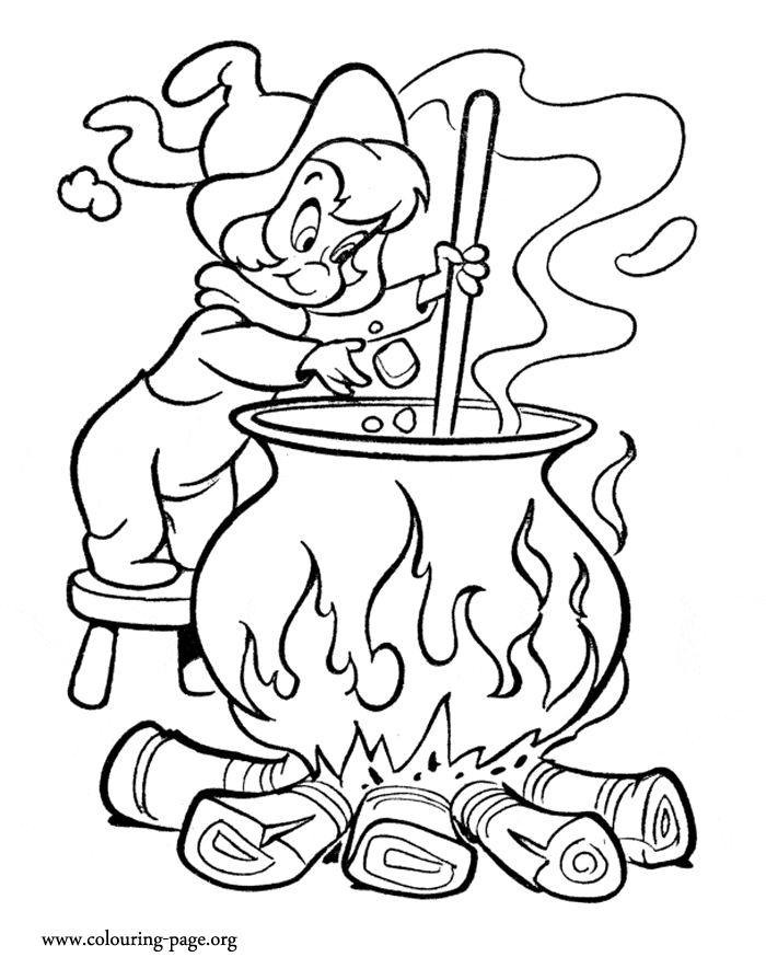 Halloween – The Little Witch And Her Cauldron Image Coloring Page