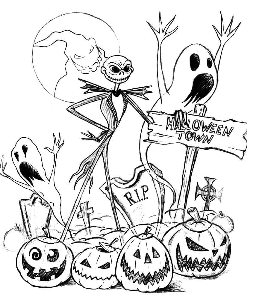 Halloween Town Coloring Page
