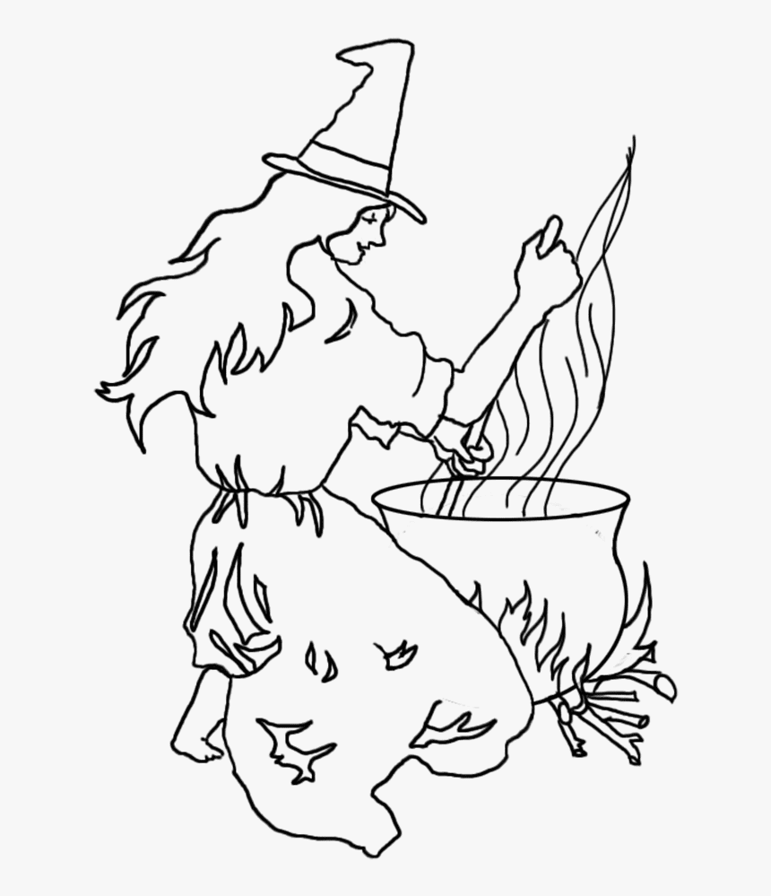 Halloween Witch With Cauldron Image Coloring Page