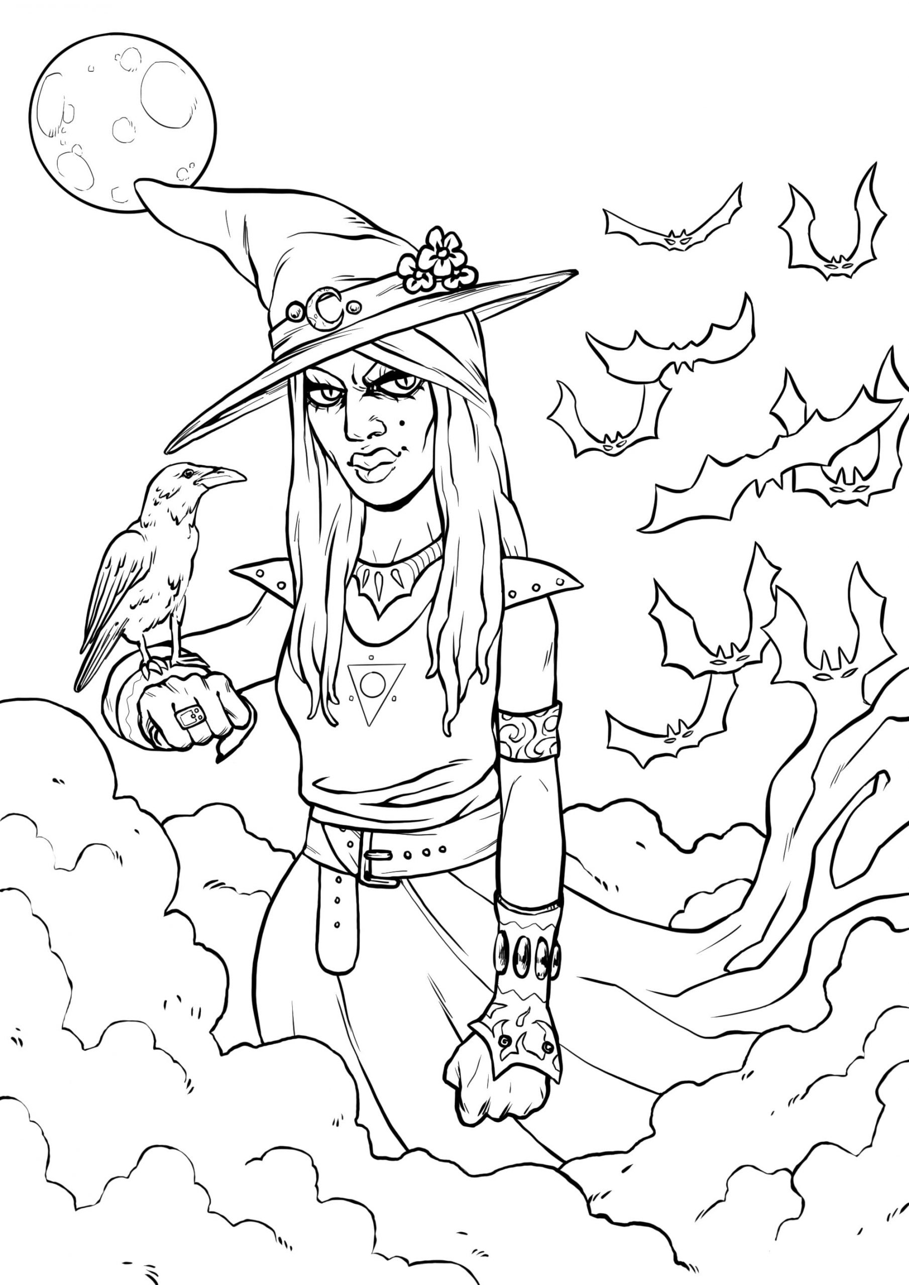 Halloween Witch With Her Raven For Kids