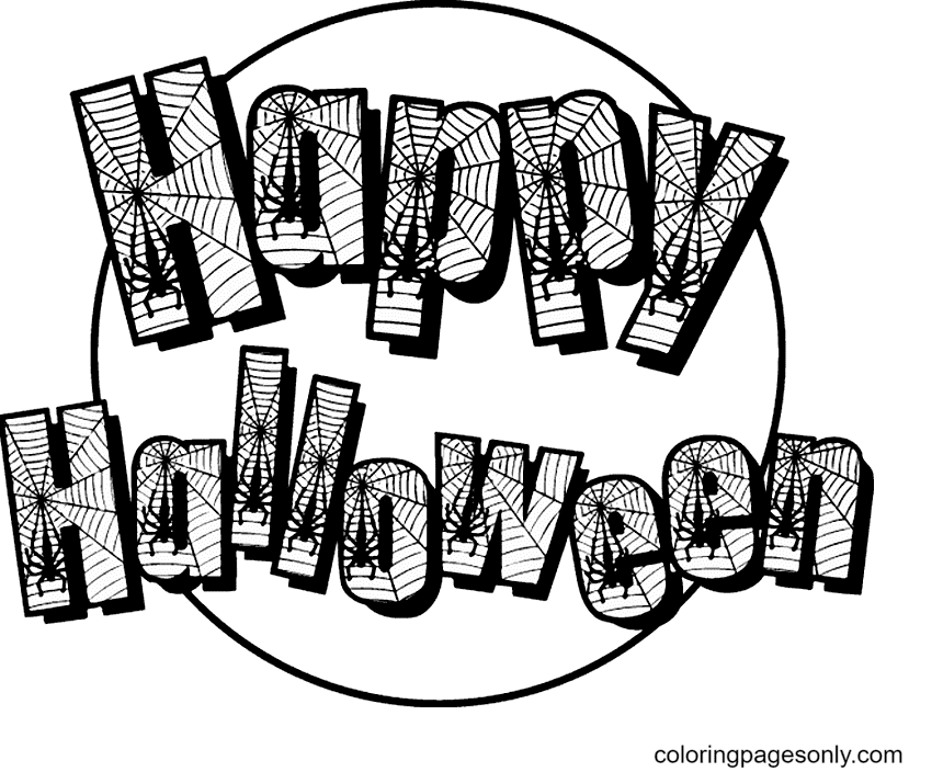 Happy Halloween With Spider Webs Image For Kids Coloring Page