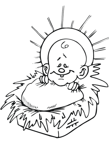 Jesus In A Manger For Kids Coloring Page