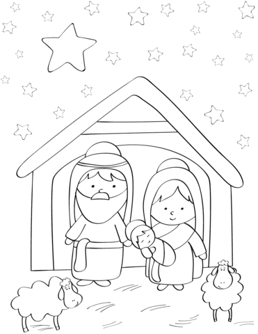 Mary, Joseph And Baby Jesus For Children Coloring Page