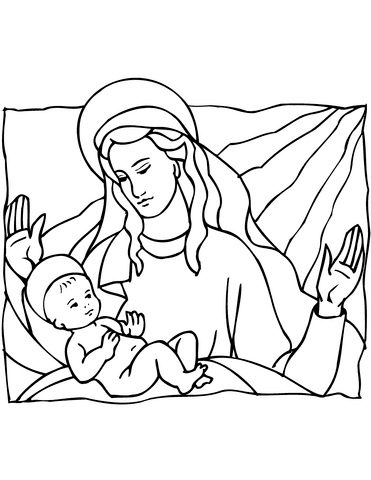 Mary And Baby Jesus Image For Kids Coloring Page