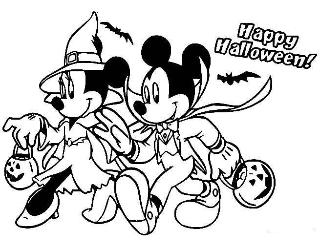 Mickey Vampire And Minnie Witch Coloring Page