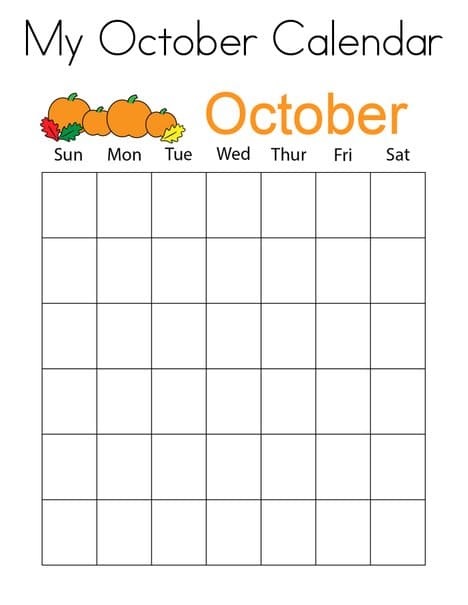 My October Calendar Image For Kids